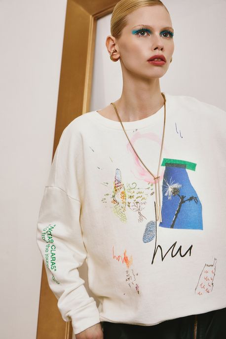Casaco De Moletom Off White Silk Furcolin Notas Claras Off White - M