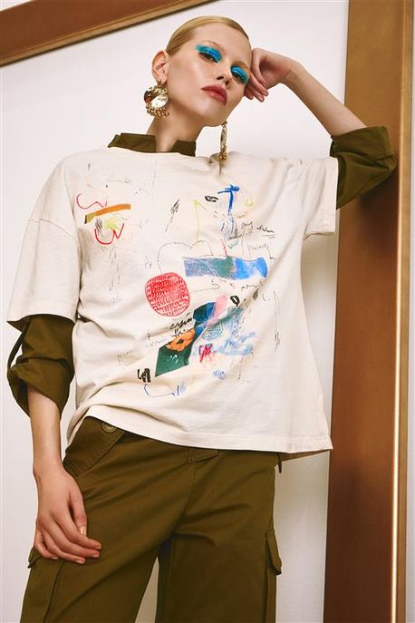 T-Shirt De Malha Bege Silk Furcolin All Hearts Bege Sand - P