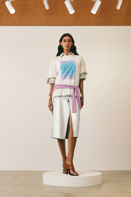 T-Shirt De Malha Off White Silk Furcolin Color Fields Off White - G