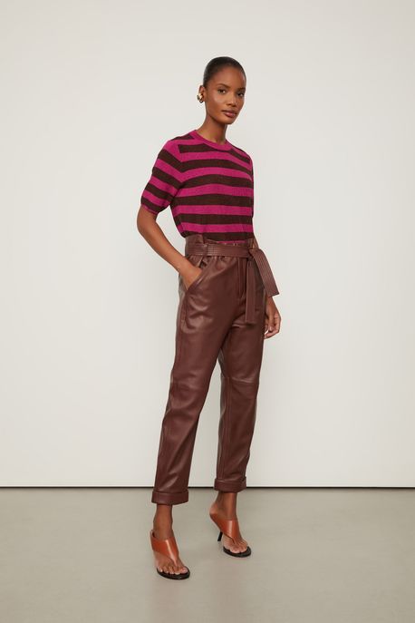 T-Shirt De Tricot Listra Bicolor Rosa Punch / Marrom Rum - M