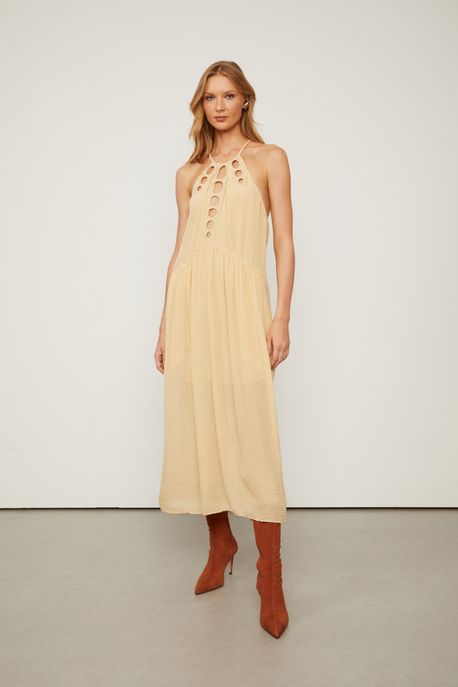 Vestido Midi Com Círculos Bordados Nude Marzipan - 42