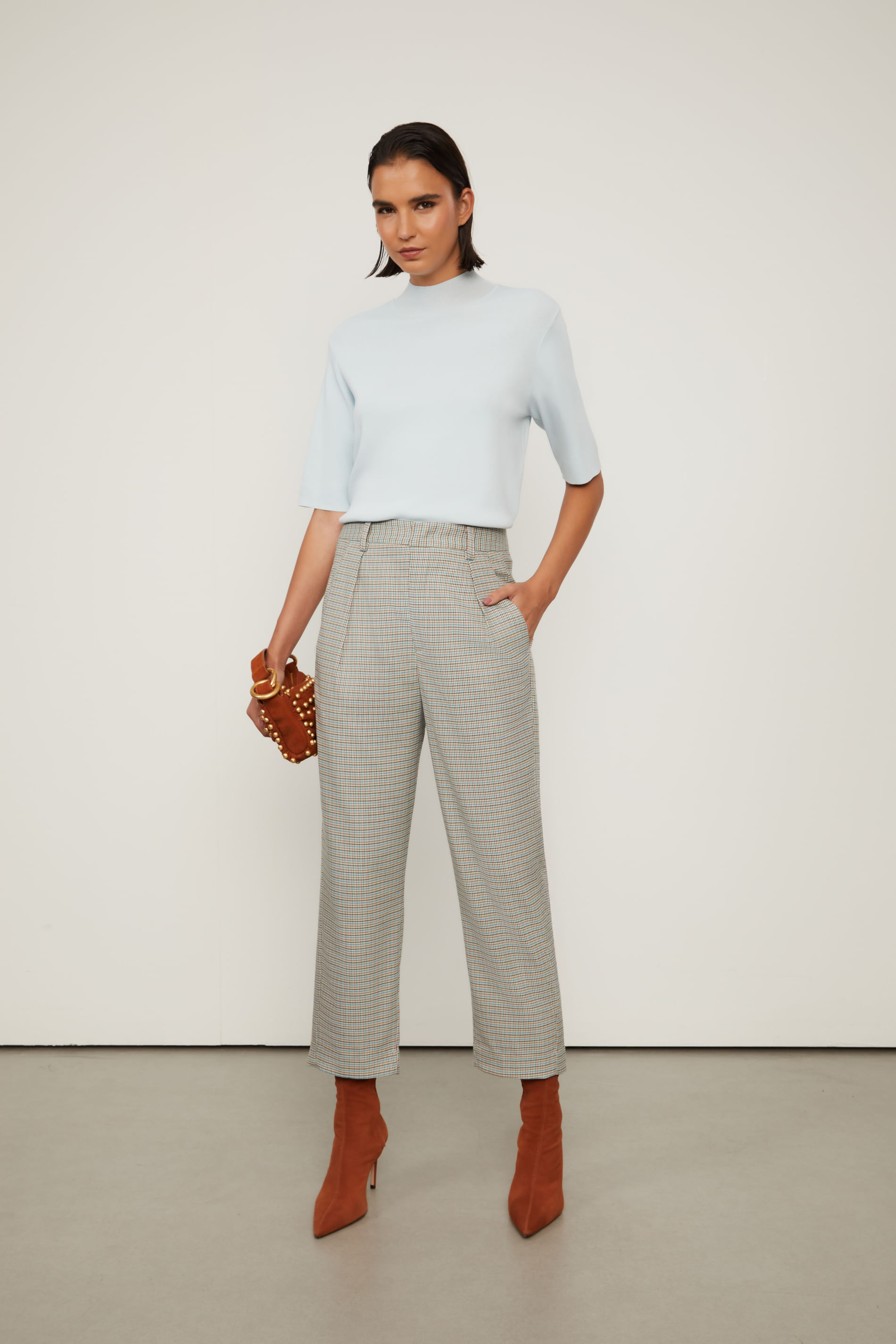 Calça Pied Poule Bolso Frente