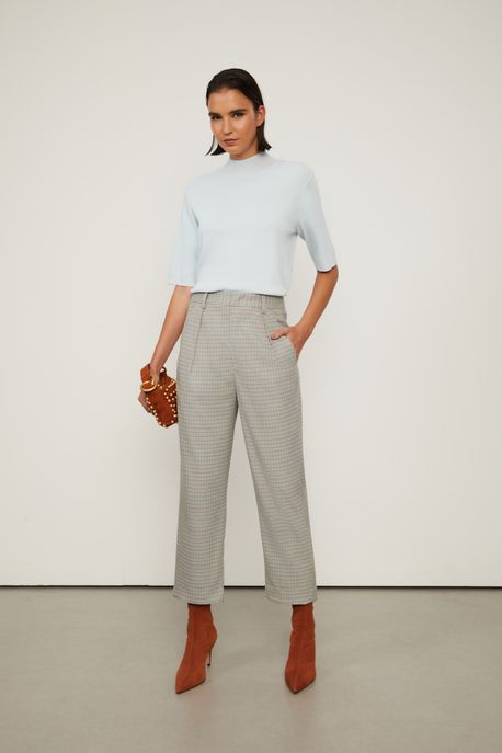 Calça Pied Poule Bolso Frente Azul Pale - 36