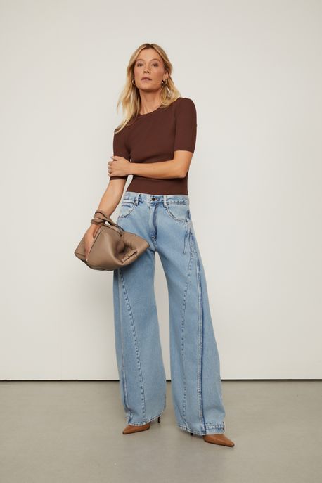 Calça Jeans Over Recortes Jeans Claro - 42