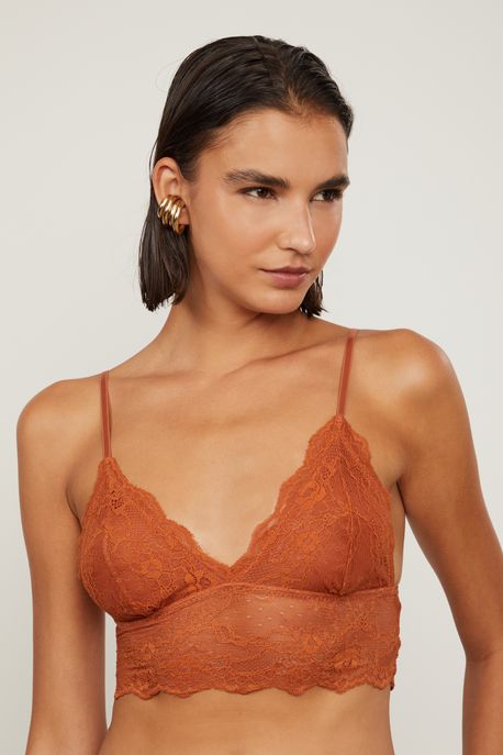 Top Triangulo De Renda Ruibarbo Marrom Biscoito - P