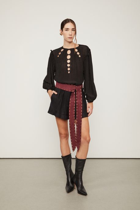 Blusa Com Círculos Bordados Preto - 38