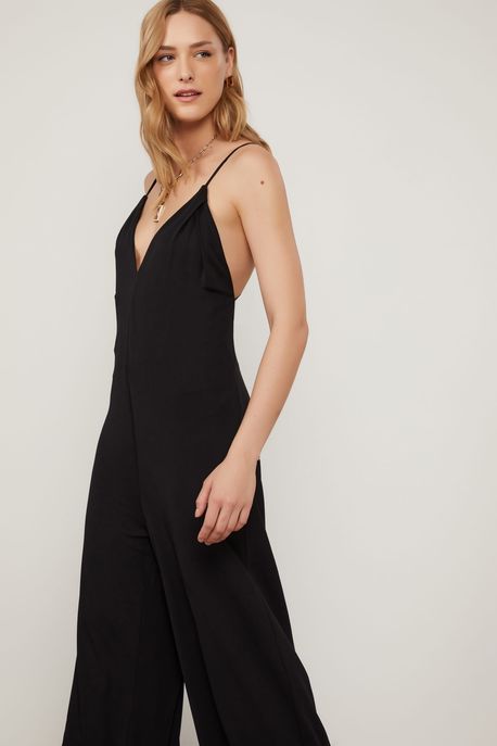 Macacão De Jersey Longo Preto Amplo Preto - G