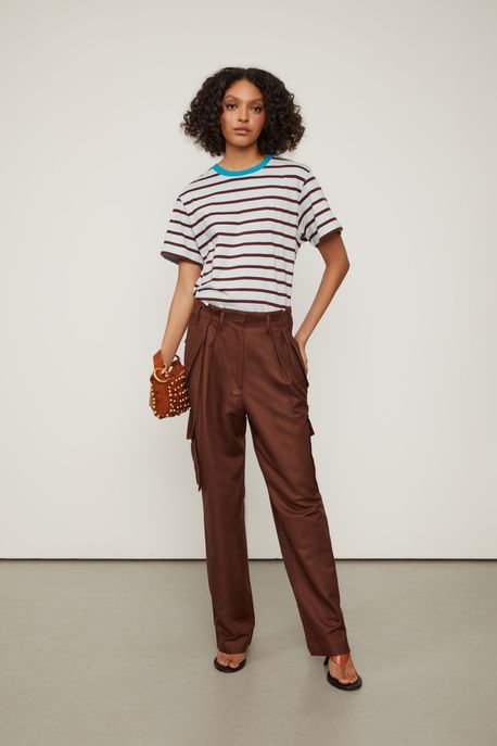 T-Shirt De Fio Tinto Listrada Listrado Azul Pale/Marrom Rum/Azul Frame - G