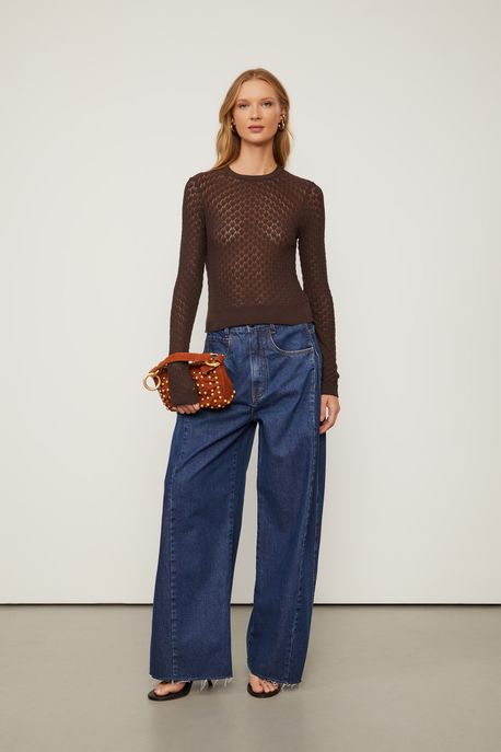 Blusa De Tricot Texturas Manga Longa Marrom Cafe - P