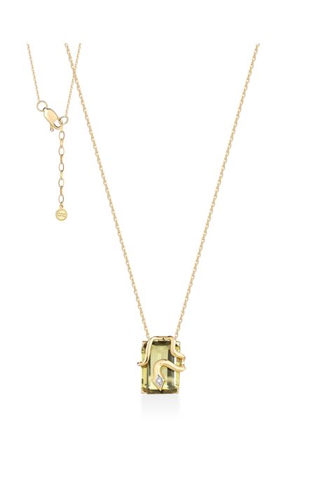 Colar Serpens Gema Ouro Amarelo Com Quartzo Oliva / Diamante - U