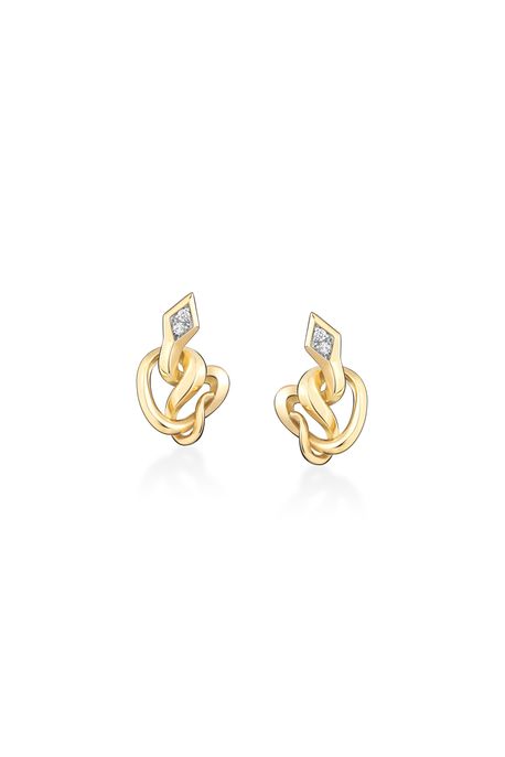 Brinco Serpens Coraçao Ouro Amarelo Com Diamante - U