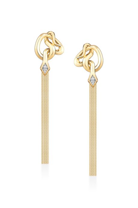 Brinco Serpens Franjas Longo Ouro Amarelo Com Diamante - U