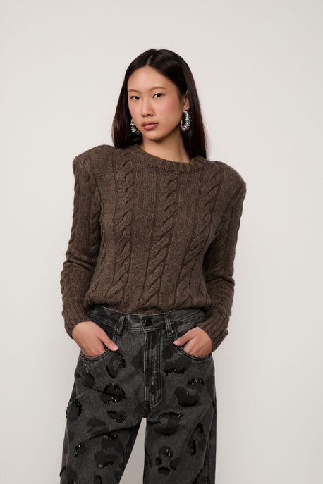 Blusa De Tricot Com Detalhe Trançado Cinza Maple - M