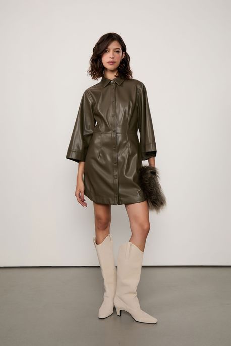 Vestido Like Leather Curto Verde Figo - G