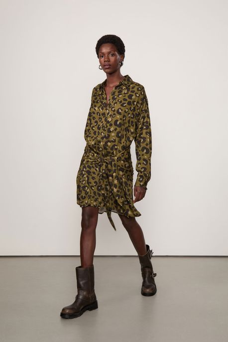 Vestido Curto Estampa Onça Nanquim Figo Est Onca Nanquim Figo Aj - P