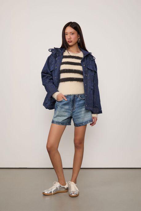 Bermuda De Jeans Basic Resinada Jeans Escuro - 34