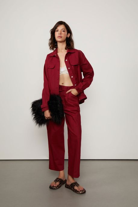 Calça De Algodão Orgânico Com Cinto Vermelho Ruibarbo - M