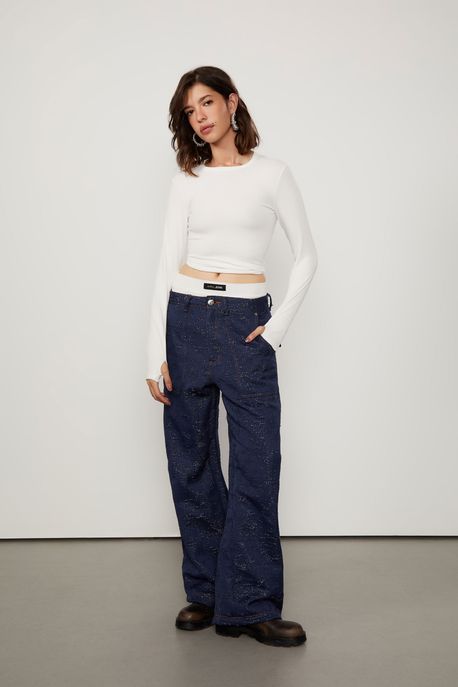 Calça De Jeans Wide Leg Shine Jeans Escuro - 34