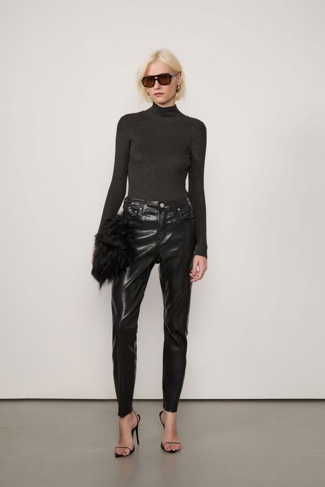 Calça De Sarja Skinny Basic High Like Leather Preto - 42