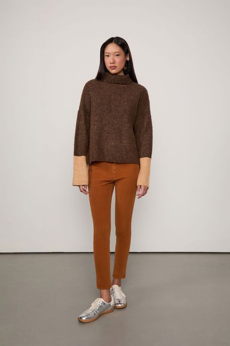Calça De Sarja Skinny Basic High Veludo Marrom Biscoito - 38