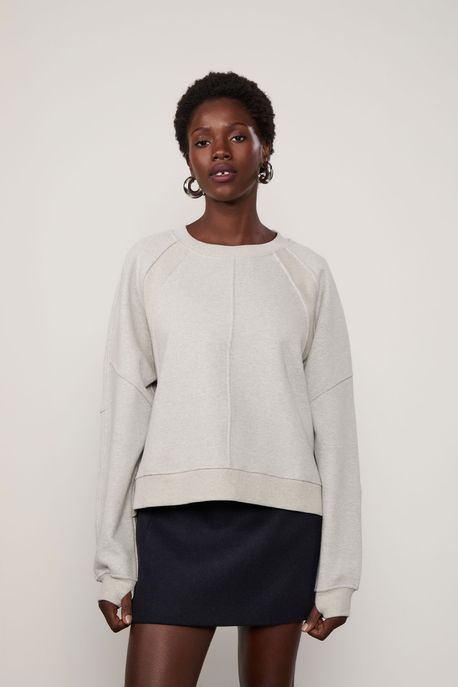 Moletom Manga Longa Com Recortes Cinza Mescla - P