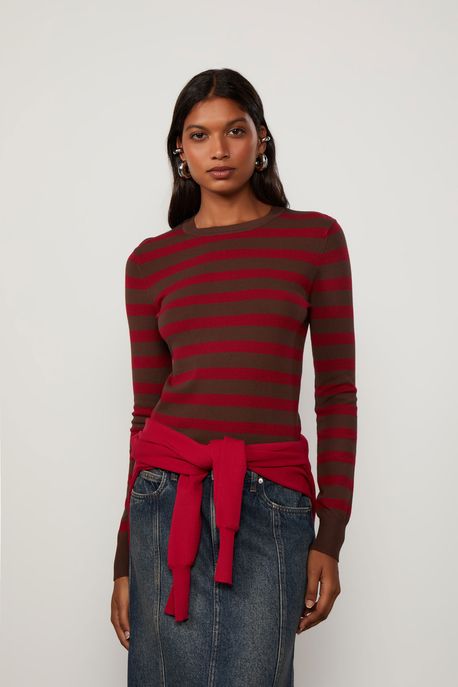 Blusa De Tricot Básica Listrada Listrado - GG