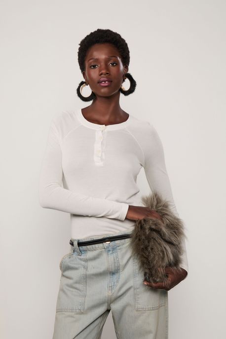 Blusa De Malha Raglan Com Botões Off White - M