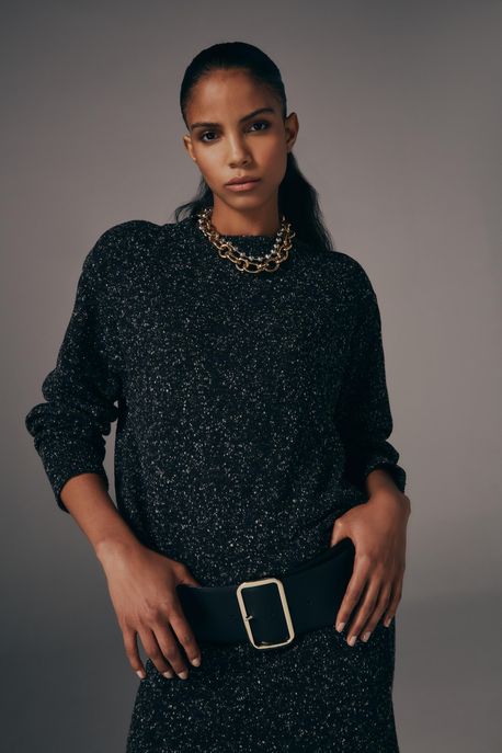 Blusa De Tricot Alongada Azul Pale - P