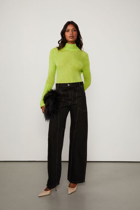 Blusa De Tricot Com Punho Largo Verde Glitch - G