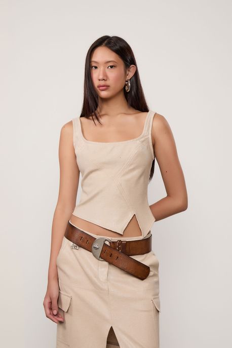 Blusa De Sarja Recortes Nude Marzipan - M