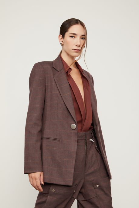 Blazer Xadrez c Botao Metal Marrom Rum - 40