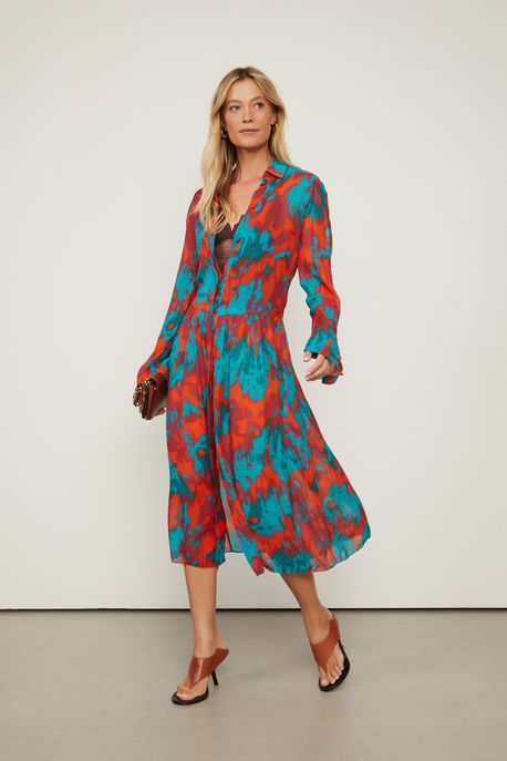 Chemise De Georgette Leve Midi Estampada Manga Longa Est Floral Tricot Clash - 40