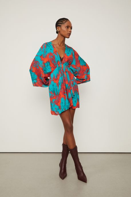 Vestido De Georgette Pesado Curto Decote v Estampado Est Floral Tricot Clash - 44