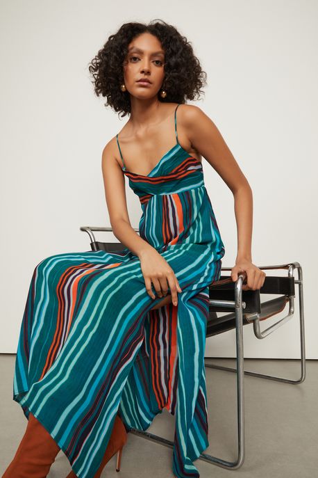 Slip Dress De Georgette Com Decote Cruzado Estampado Est Listra Mobi Nomade e Clash - 42