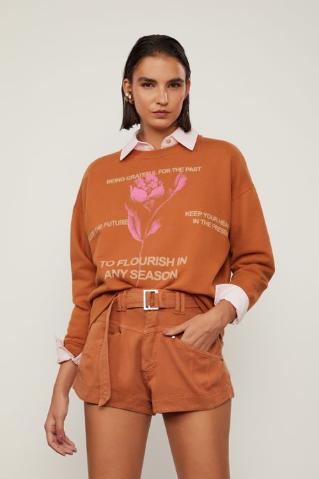 Short De Sarja Com Cinto Marrom Biscoito - 42