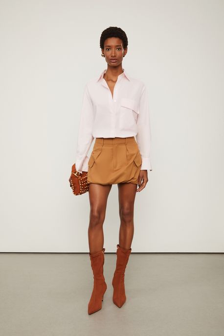 Mini Saia Balone Com Bolsos Bege Cashmere - 42