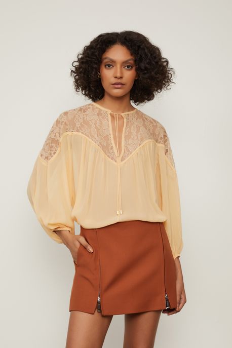 Shorts Saia Com Zíper Marrom Biscoito - 40