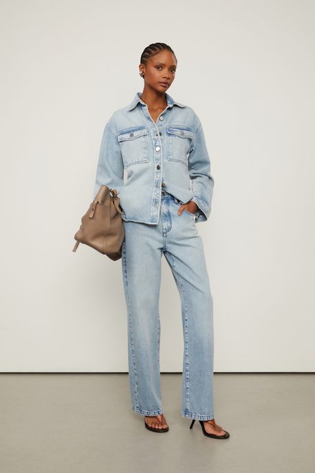 Calça Jeans Reta Com Lavagem Clara Jeans Claro - 44