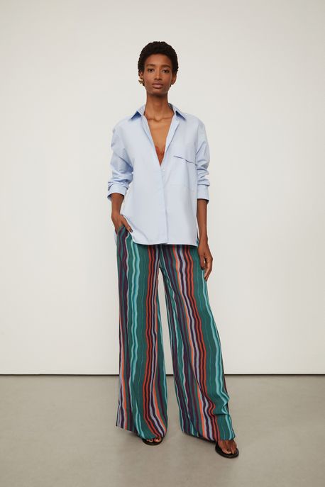 Camisa De Algodao Lisa Azul Claro Azul Claro - M