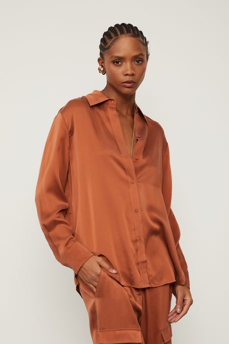Camiseta Acetinada Marrom Marrom Biscoito - M