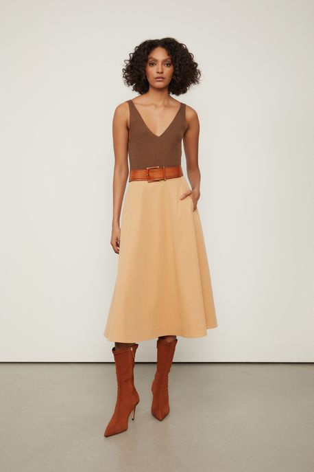Top De Tricot Alça Larga Com Cashmere Marrom Biscoito - GG