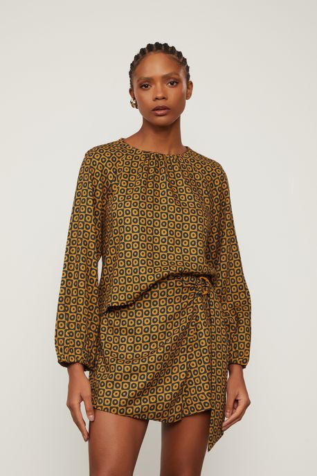 Blusa Manga Longa Decote Redondo De Viscose Estampada Est Geo Disco Color - 36