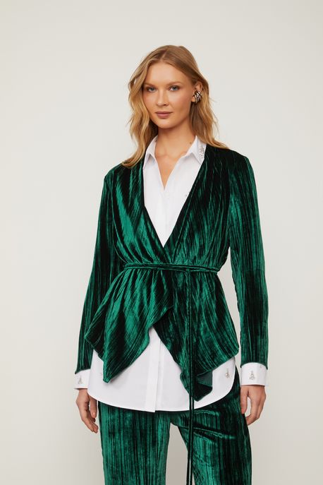 Blusa De Veludo Manga Longa Verde Com Amarração Verde Nomade - 40