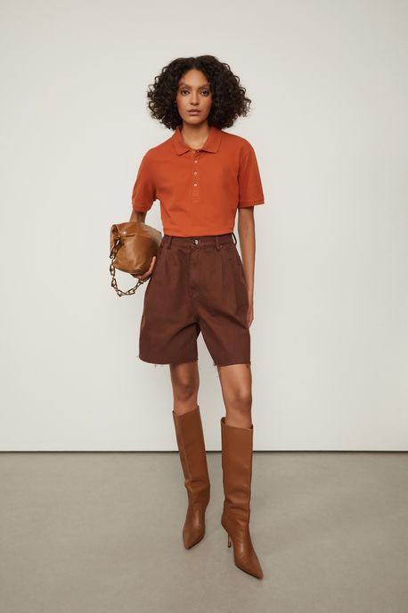 Blusa Polo De Malha Marrom Marrom Biscoito - M