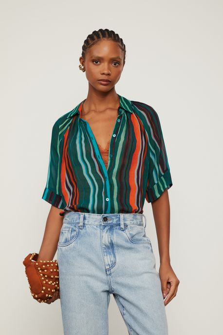 Camisa De Georgette Manga Curta Estampado Est Listra Mobi Nomade e Clash - 40