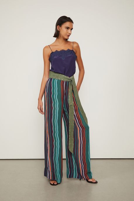 Calça De Georgette Pantalona Estampado Est Listra Mobi Nomade e Clash - 40