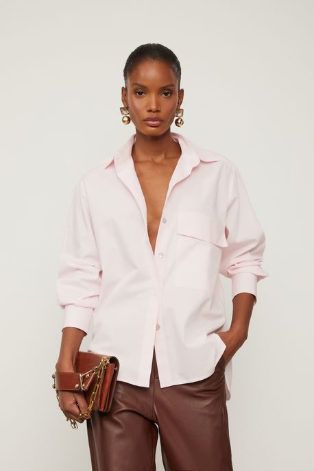 Camisa Tricoline Listra Rosa Rosa Claro - M