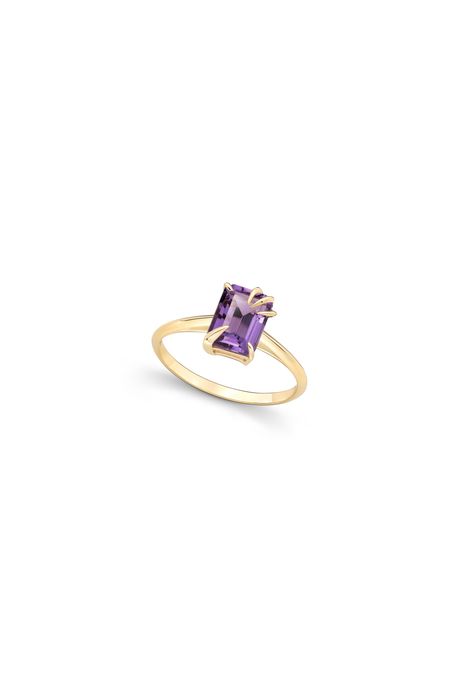 Anel Claw Mini Ouro Amarelo Com Ametista - 17