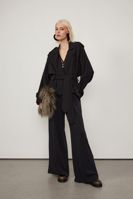 Jaqueta Trench Com Amarracão Preto - P