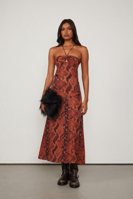 Vestido Midi Estampa Cobra City Biscoito Est Cobra City Biscoito Aj - P
